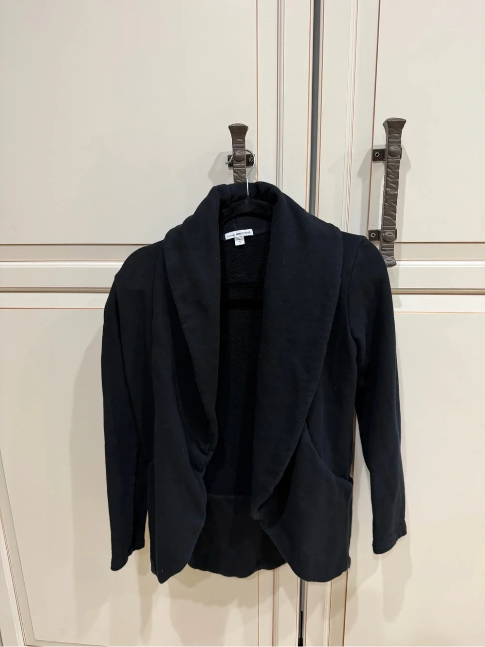 JAMES PERSE Women’s Black Open-Front Knit Sweater Cardigan